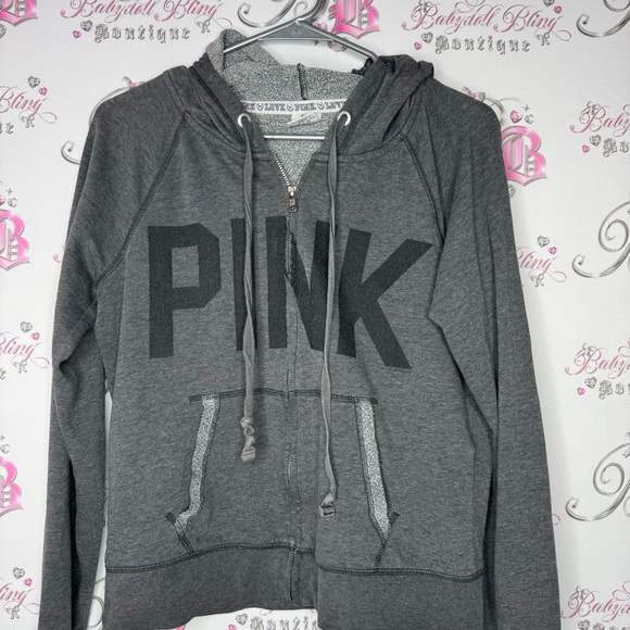 Victoria secret pink sweater hoodie ombré sunset 86 on back zip up zipper grey - Picture 7 of 11